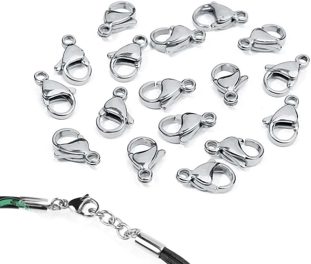 Yieur 100 vienetų papuošalų užsegimų rinkinys, omaro tipo užsegimas, nerūdijantis plienas, 12 mm apyrankės užsegimas, omaro tipo užsegimas „pasidaryk pats“ amatams, papuošalų gamybai (nerūdijantis plienas)