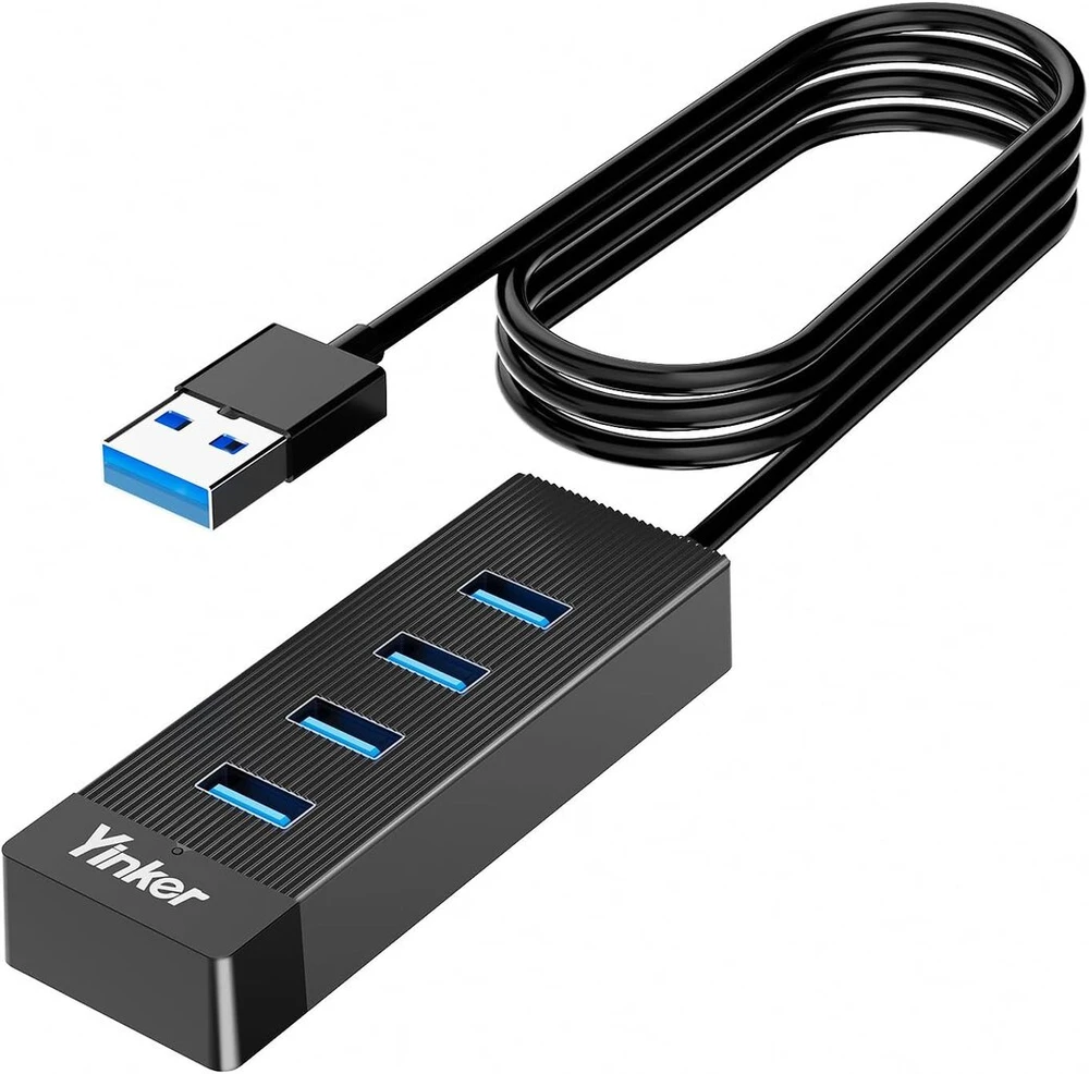 Yinker 4 portų usb 3.0 šakotuvas 3 m su 5 gbps sparta ir 5 v usb-c maitinimo šaltiniu - usb šakotuvas skirstytuvas biurui, namų biurui, žaidimams ir išoriniams įrenginiams