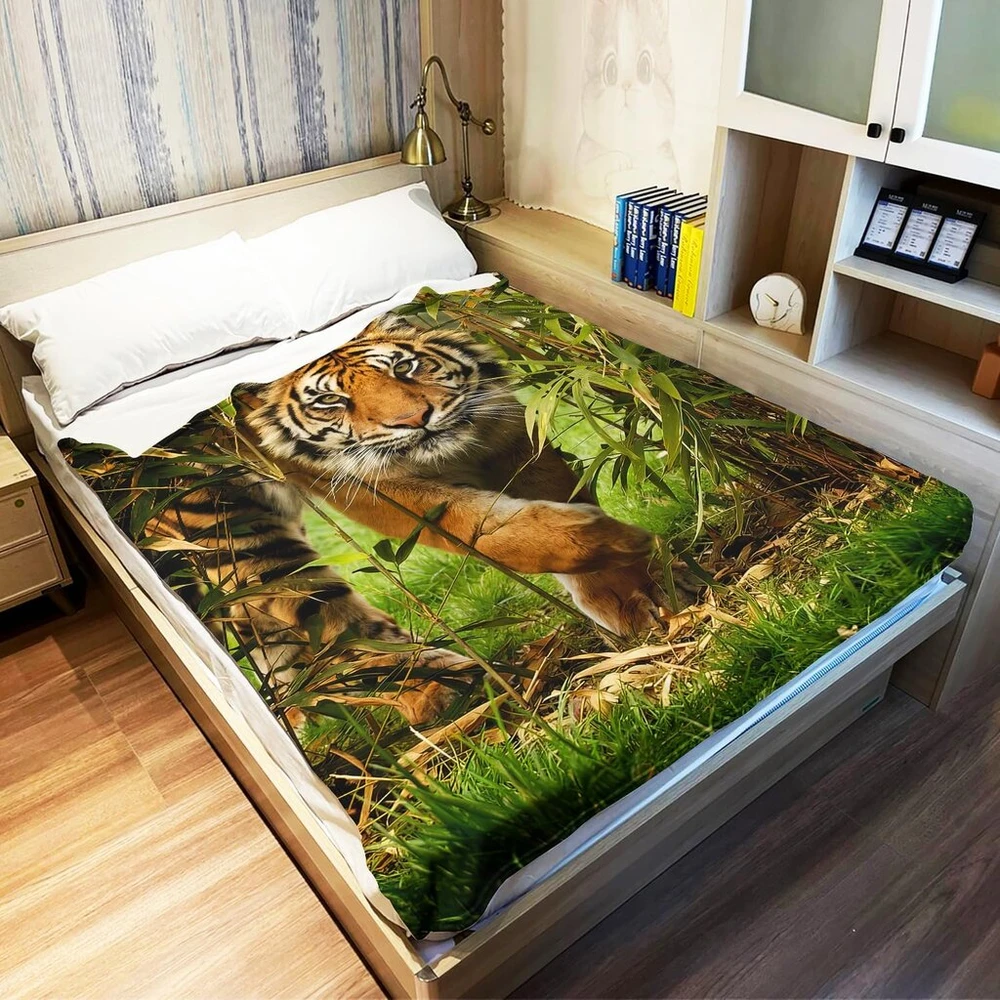 Yisumei - 150 x 200 cm antklodė - nuožmi tigro vilnos antklodė, kašmyro pojūčio jauki antklodė, tinkama lovai ar sofai