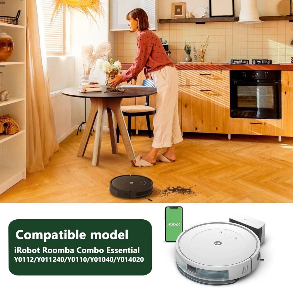 Yivy priedai, suderinami su Irobot Roomba Combo Essential Y0112/y011240/y0110/y01040/y014020, rinkinys: 2 pagrindiniai šepečiai, 6 šoniniai šepečiai, 4 filtrai, 4 šluostės, 1 valymo šepetys, 18 dalių