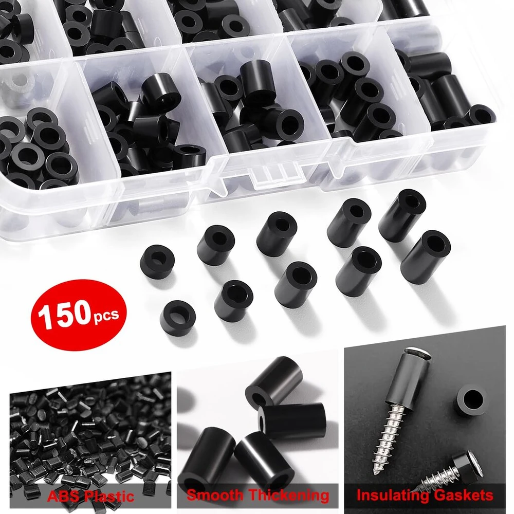 Yixisi 150 vnt. M3/m4 tarpinės, juodos, 7mm išorinis skersmuo