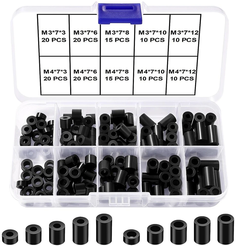 Yixisi 150 vnt. M3/m4 tarpinės, juodos, 7mm išorinis skersmuo