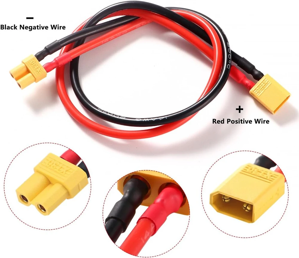 Yixisi Xt30 ilginimo laidas, Xt30 tėtis į Xt30 mama adapteris su 30 cm 14awg silikonine viela, Xt30 adapterio ilginimo laidas, rc lipo baterijai fpv dronui, 2 vnt.