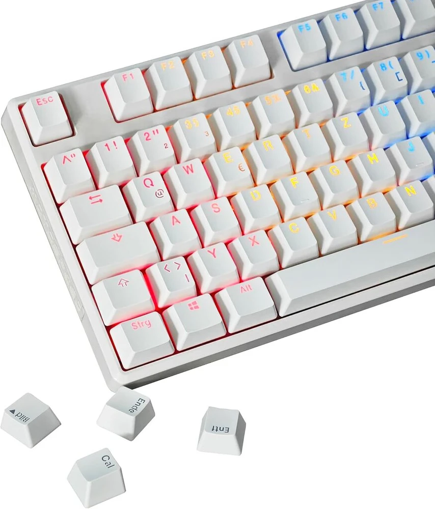 Ymdk 105 vokiška iso double shot pbt shine through oem profilio klavišų rinkinys, tinkamas cherry mx jungikliams, mechaninė klaviatūra (balta)