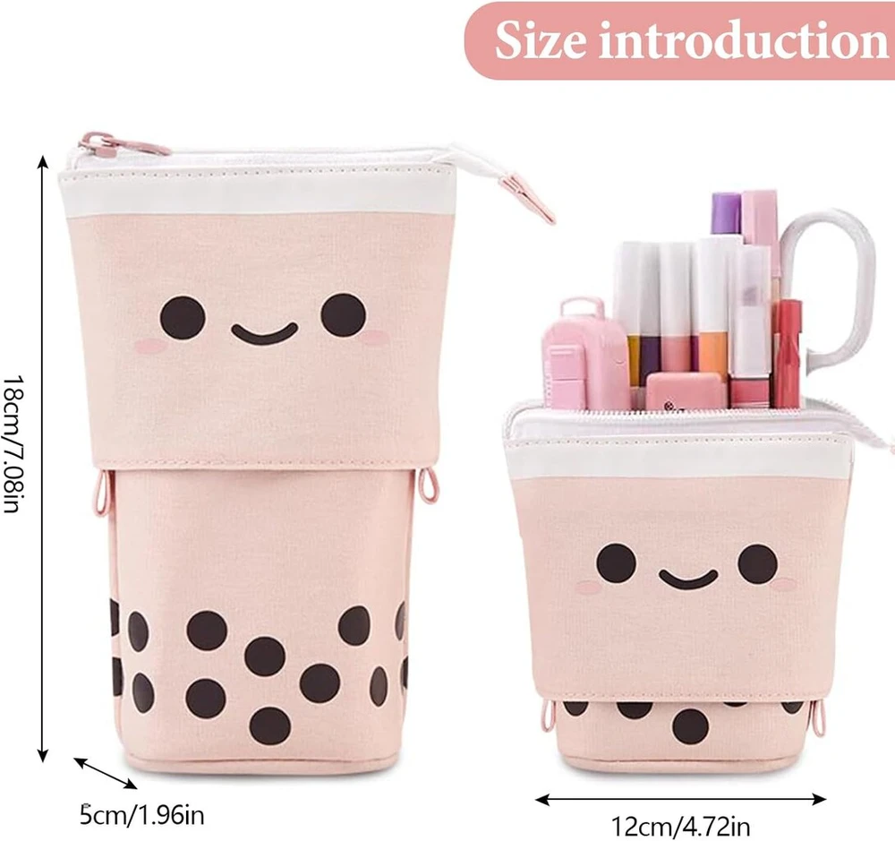 Ymtwsry ištraukiamas pieštukų dėklas mergaitėms didelis pieštukų dėklas su užtrauktuku bubble tea rašiklių laikiklis rožinis kawaii pieštukų dėklas mielos mokyklinės prekės mergaitėms suaugusiems biurui, rožinis, modernus stilius