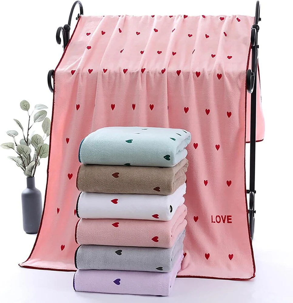 Yolispa rankšluosčių rinkinys, 6 vonios rankšluosčiai 70 x 140 cm, siuvinėtų širdelių rankšluosčių rinkinys, minkšti, gerai sugeriantys, patvarūs vonios rankšluosčiai, pirties rankšluostis viešbučiui, Spa ir vonios kambariui