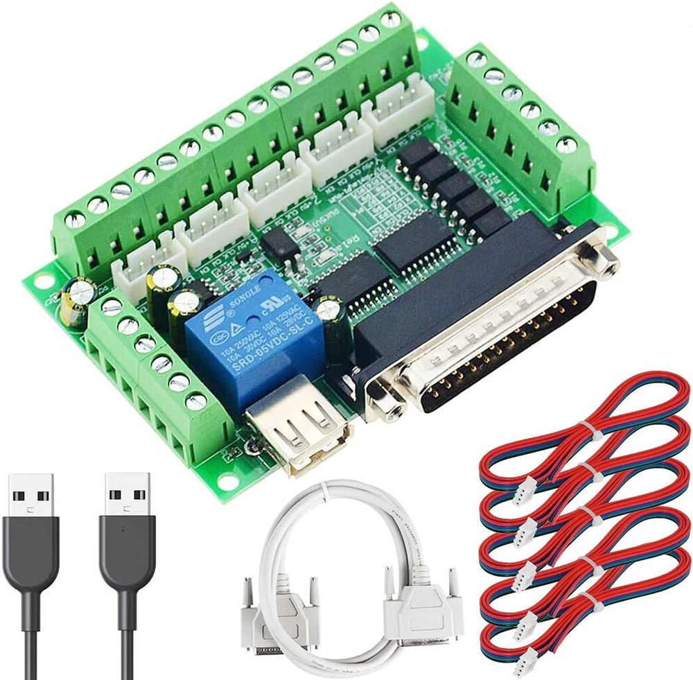 Youmile dc 12-24v cnc breakout sąsajos plokštė 5 ašių mach3 sąsajos kortelė optinio jungiklio plokštė su lygiagretaus prijungimo kabeliu usb kabeliu xh2.54 4p kabeliu žingsninio variklio tvarkyklei mach3