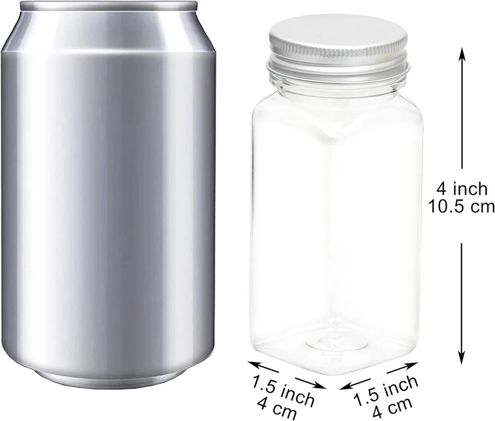 Youngever 12 vnt. 150 ml plastikinių prieskonių indelių rinkinys, permatomi prieskonių konteineriai su purtyklės dangteliais, kvadratiniai prieskonių buteliukai