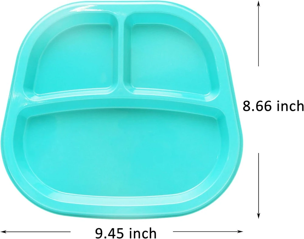 Youngever rinkinys, 9 padalintos vaikiškos lėkštės, plastikinės (vaivorykštės spalvos)