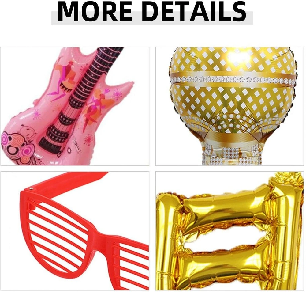 Ysjchebs 26 muzikos rekvizitų rinkinys, gimtadienio nuotraukų rekvizitai, pripučiami muzikos instrumentai vakarėliams, gitaros žaislai vaikams, gimtadienio vakarėlio nuotraukų būdelės rekvizitai