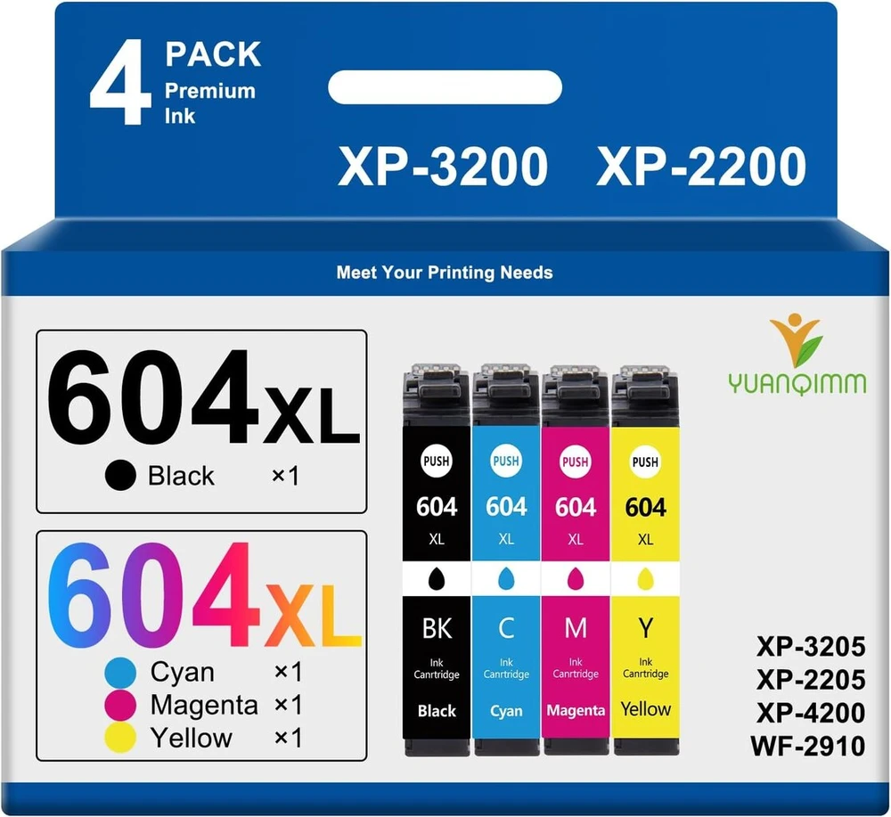 Yuanqimm 604xl spausdintuvo kasetės, skirtos epson 604xl 604 xl kasetėms, skirtos epson xp 2205 kasetėms, skirtos xp 3200 spausdintuvo kasetėms xp-4200 xp-3205 xp-2200 xp-4205 workforce wf-2935 wf-2930 (4