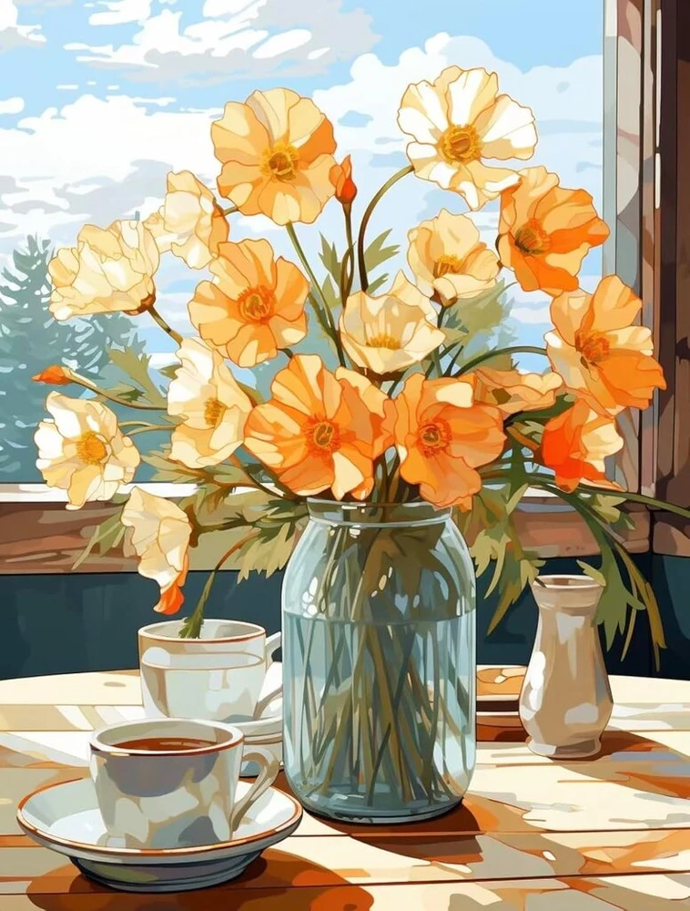 Yuccaorchid piešimas pagal skaičius suaugusiems, peizažas, canvas be raukšlių su teptukais, akriliniai pigmentai, "pasidaryk pats" aliejinės tapybos rinkinys, 40 × 50 cm, be rėmo, geltonos gėlės