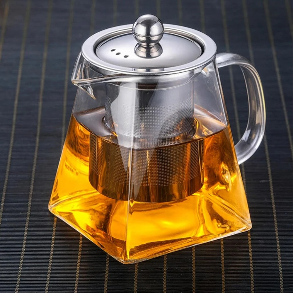 Virdulys Yueming arbatinukas su sieteliu, 550 ml, stiklinis kvadratinis arbatinukas, stiklinis puodas su sieteliu arbatai, arbatos ruošimo įrenginys biriai arbatai, arbatinukas su nerūdijančiu plienu