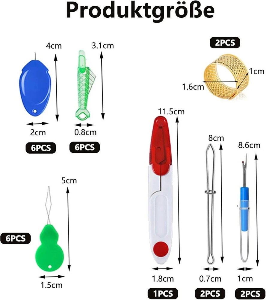 Yuiturt 25 dalių adatų įvėrimo rinkinys, įvėrimo pagalbos rinkinys su žuvies tipo įvėrimo priemone siuvimo adatoms, moliūgo formos adatos įvėrimo priemone, nykščio formos įvėrimo priemone, siūlių ardikliais, siuvimo pincetais ir antpirščiu