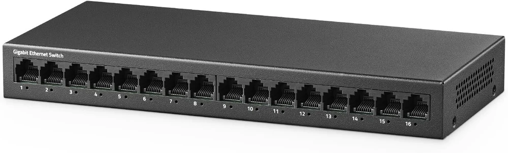 Šakotuvas Yulinca 16 prievadų Gigabit Ethernet jungiklis, 16x 100/1000mbps, be ventiliatoriaus