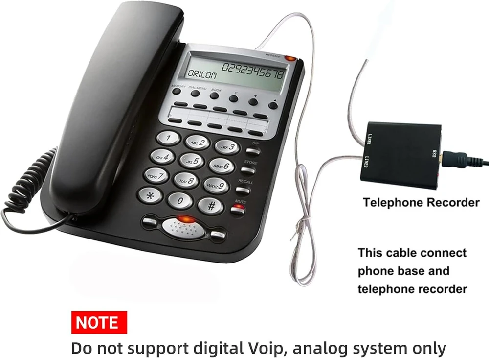 Yunseity telefono pokalbių įrašymo įrenginys su integruota 32 gb atmintimi, automatinis mini telefono įrašymo įrenginys visoms analoginėms telefono sistemoms