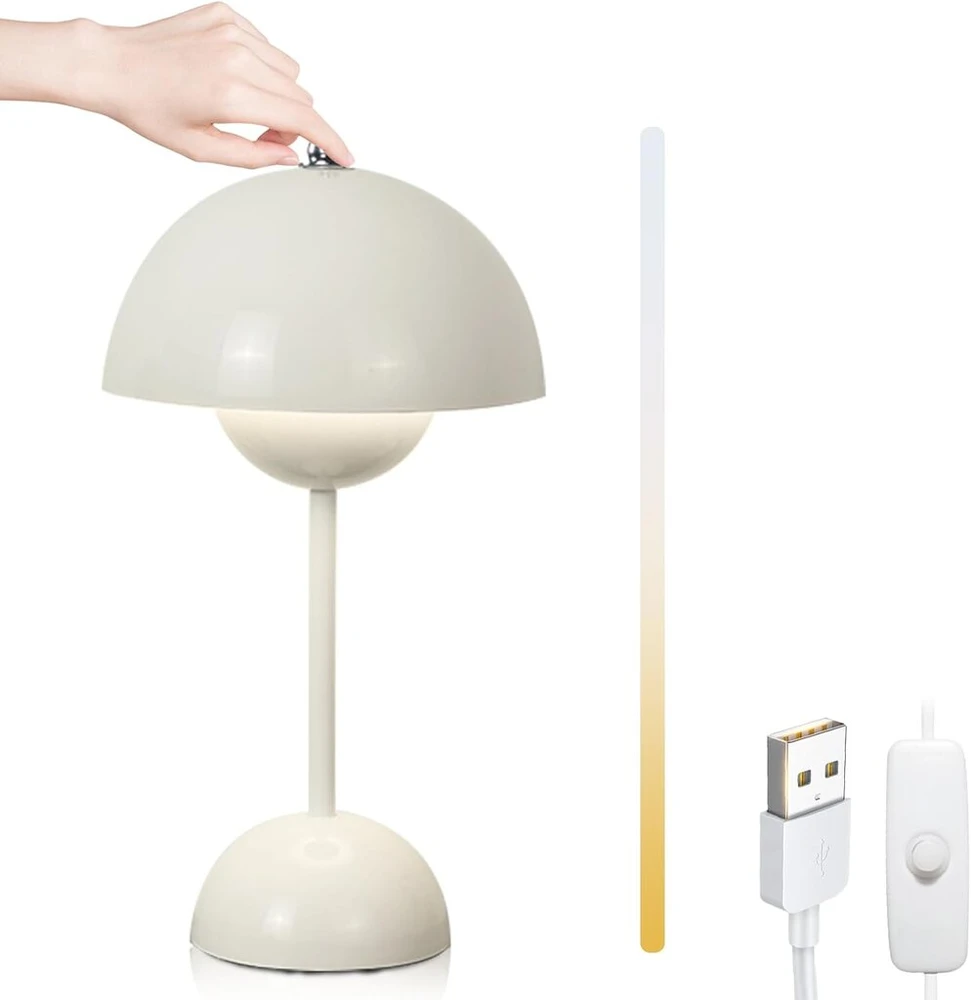 Yuragim Mushroom Lamps stalinė lempa, Led stalinė lempa belaidė baterija, 3000 K - 6000 K moderni dekoratyvinė retro naktinė lempa jutiklinė pritemdoma stalinė lempa Mushroom Lamp su 3 ryškumo režimais, įkraunama