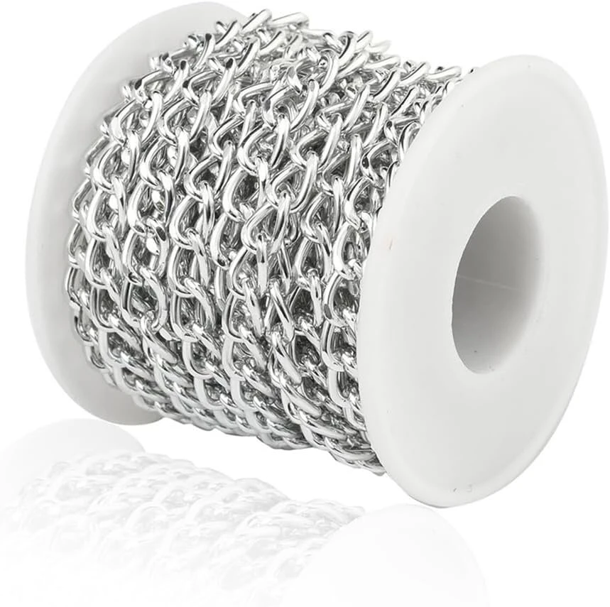 Yurosiay 5 m / ritinys 10 x 6.5 mm grandinėlės amatams, papuošalų grandinėlės iš aliuminio su ritės vytomis grandinėlėmis, bortelių grandinėlės, ritės grandinėlė, metalinė grandinėlė "pasidaryk pats" papuošalų gamybai