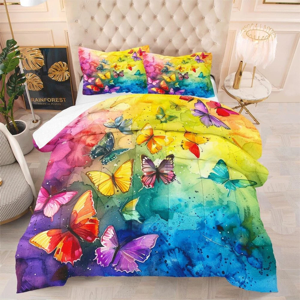 Yutnsan patalynės komplektas 135 x 200 cm spalvinga drugelio tema mergaitėms 2 dalių patalynės komplektas mikropluošto spalvingas modernus antklodės užvalkalas ir pagalvės užvalkalas 80 x 80 cm