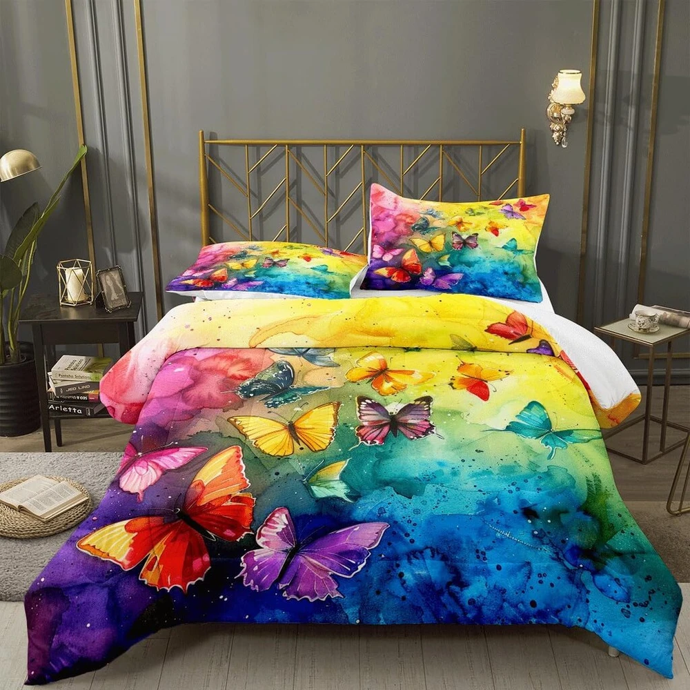 Yutnsan patalynės komplektas 135 x 200 cm spalvinga drugelio tema mergaitėms 2 dalių patalynės komplektas mikropluošto spalvingas modernus antklodės užvalkalas ir pagalvės užvalkalas 80 x 80 cm