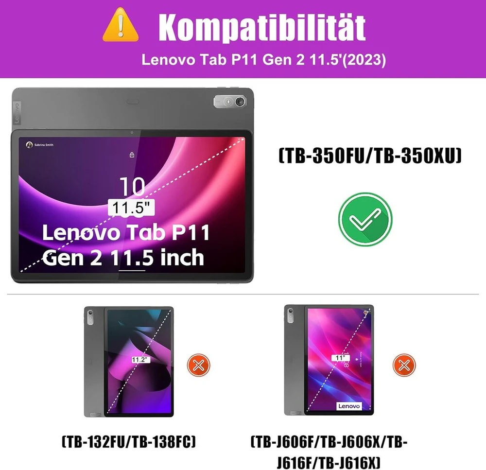 Zabatoco dėklas su klaviatūra, skirtas Lenovo Tab P11 Gen 2 11.5 colių planšetiniam kompiuteriui, bluetooth Qwertz klaviatūra su 7 spalvų apšvietimu, skirta Lenovo P11 (2nd Generation)