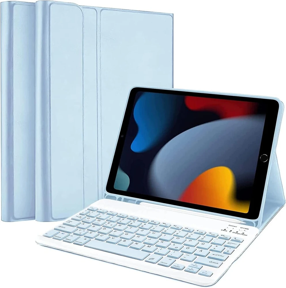 Zabatoco klaviatūros dėklas, skirtas ipad 9th generation 10.2 colių, qwertz klaviatūros dėklas su rašiklio laikikliu, belaidė nuimama klaviatūra, skirta ipad 10.2 (9/8/7 gen 2021/2020/2019, ipad air 3, ipad pro 10.5), mėlyna