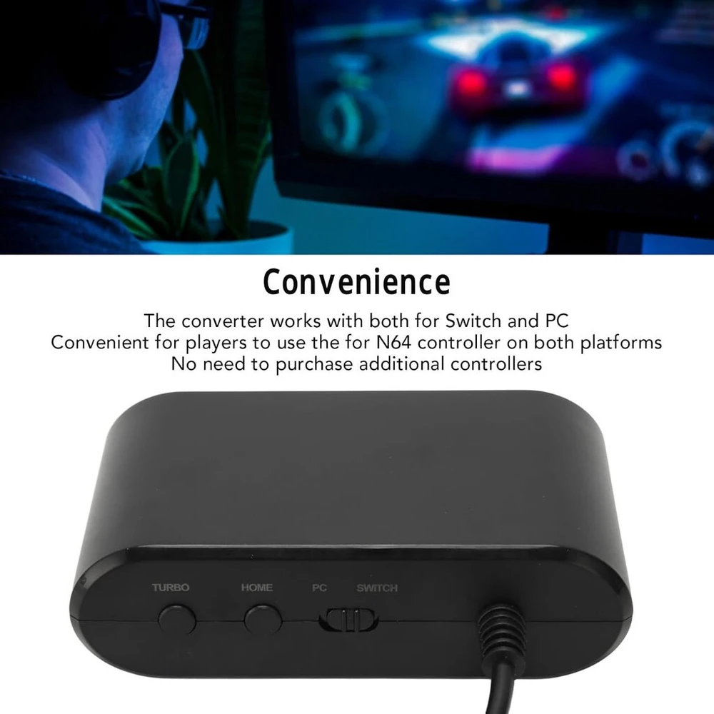 Žaidimų valdiklio keitiklis, skirtas N64 valdikliui, 2-in-1 žaidimų pulto keitiklio adapteris, skirtas Switch Pc, lengvas montavimas, patogus perdavimas, palaiko du N64 valdiklius