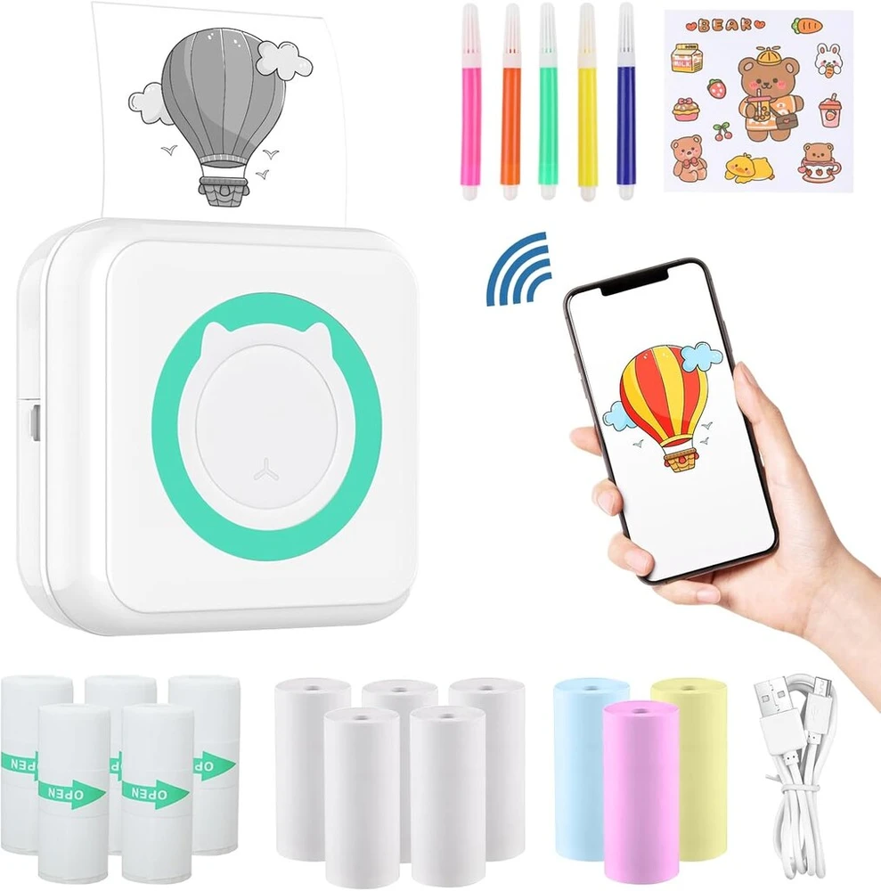 Zakvop mini spausdintuvas 300 dpi, mini spausdintuvo lipdukas, mini spausdintuvas išmaniesiems telefonams, bluetooth nešiojamas mini terminis spausdintuvas, skirtas ios ir android, mini nuotraukų spausdintuvas žurnalams, sąrašams, atmintinėms - žalias