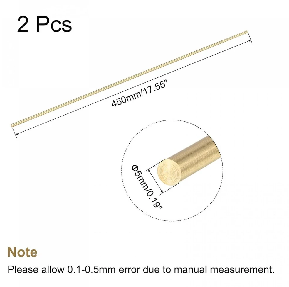 Žalvarinis strypas 5mm x 450mm, apvalus, 2 vnt. - modeliams ir amatams
