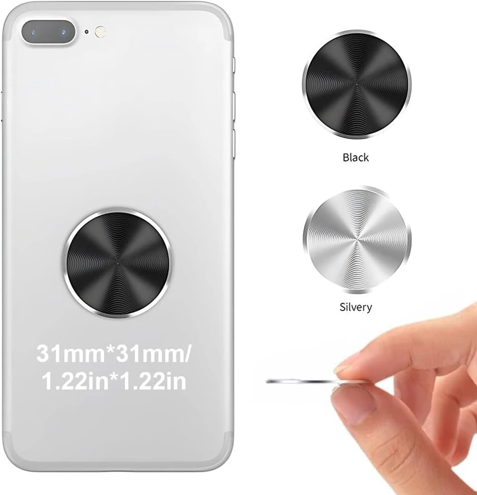 Zamxhug 4 dalių pakaitinis laikiklis mobiliesiems telefonams - lipni metalinė plokštelė magnetiniam automobilio telefono laikikliui su 3m lipduku (juoda/sidabrinė)