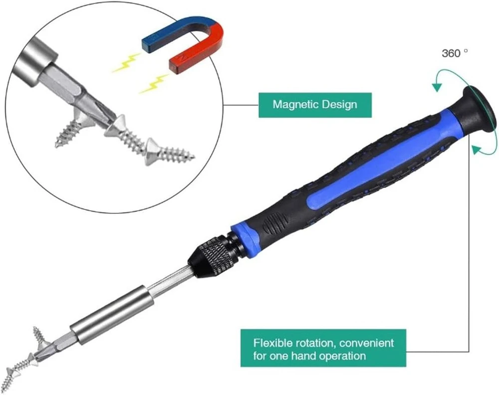 Zaweliyo 126-in-1 magnetinių atsuktuvų rinkinys, tikslus elektronikos remonto įrankių rinkinys kompiuteriams, mobiliesiems telefonams, laikrodžiams su prailginimo strypu