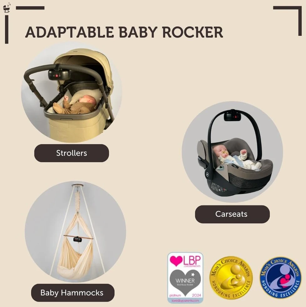 Zazu Robby sūpynės vežimėliui, automatinis kūdikio supimo įrenginys, reguliuojamas stiprumas, 40 min. laikmatis, kūdikio riksmo jutiklis, įkraunamas per Usb-c, atsparus vandeniui, universalus vežimėliams ir bagiams (juodas)