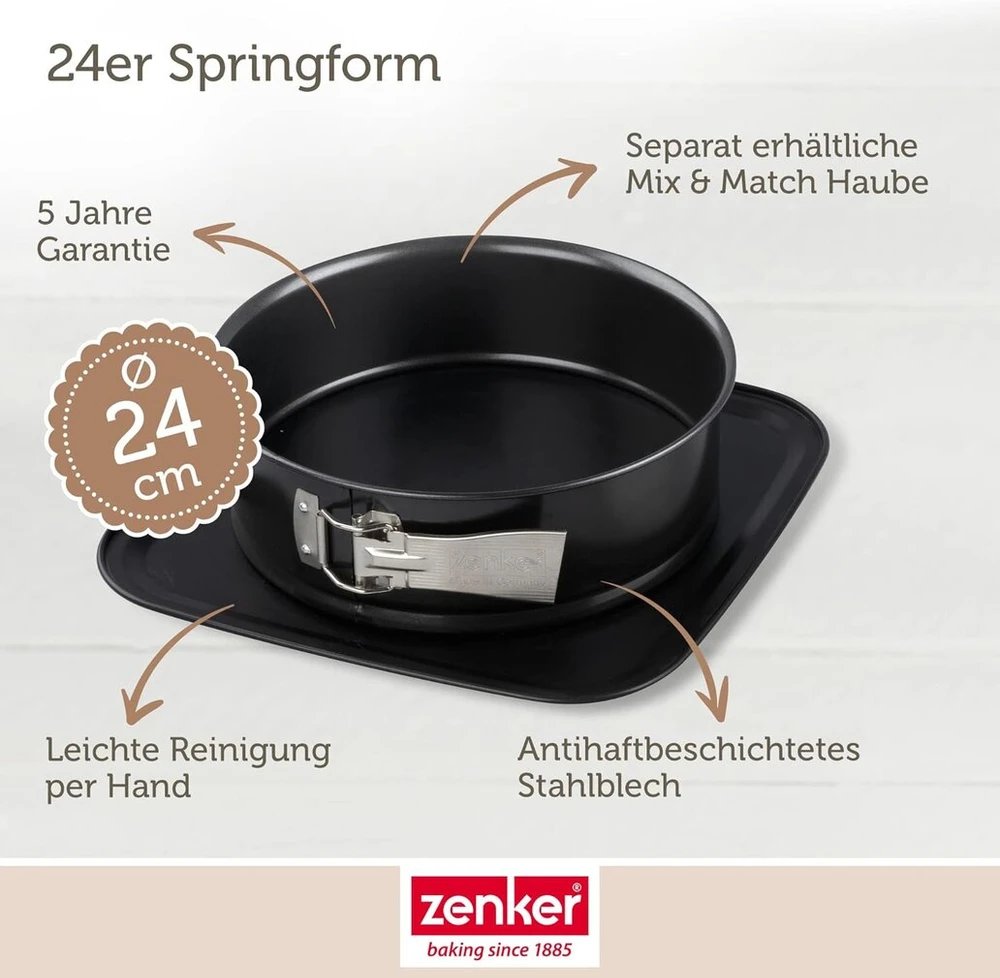 Zenker Bake, Click & Go 24 torto forma - skersmuo 24 x 8 cm - kepimo forma su atskirai įsigyjamu dangčiu tiesioginiam transportavimui - torto forma kepimui ir transportavimui