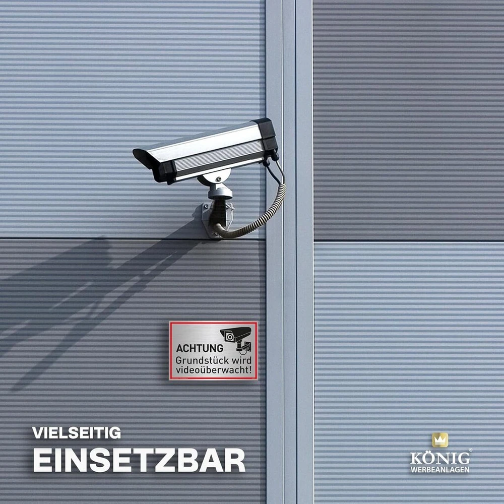 Ženklas achtung grundstück wird videoüberwacht! | aliuminis 30 x 20 cm | tvirtas aliuminio ženklas su uv apsauga | šlifuoto sidabro elegantiška išvaizda | vaizdo stebėjimo kamerų stebėjimas dreifke®