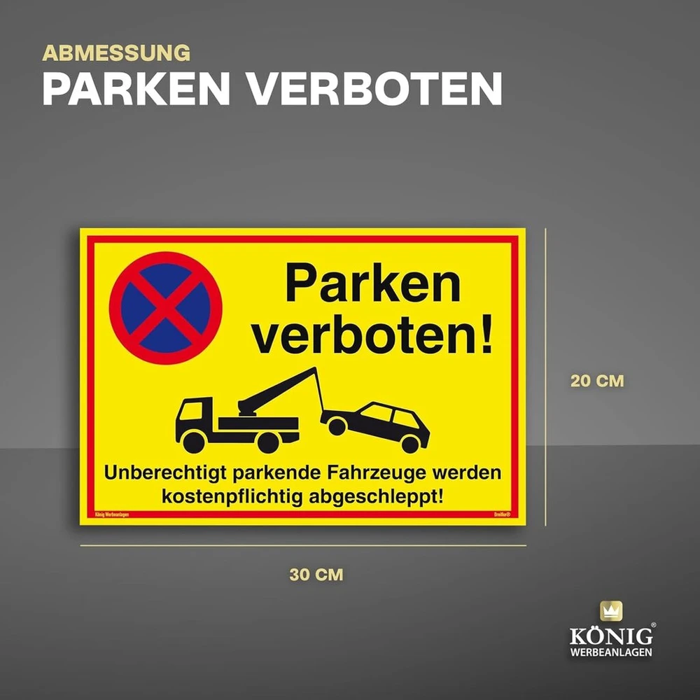 Ženklas Parken verboten | Pvc 30 x 20 cm | neteisėtai pastatyti automobiliai bus nutempti už mokestį! geltonas | tvirtas Pvc ženklas su Uv apsauga | parkavimo draudimas | Dreifke®