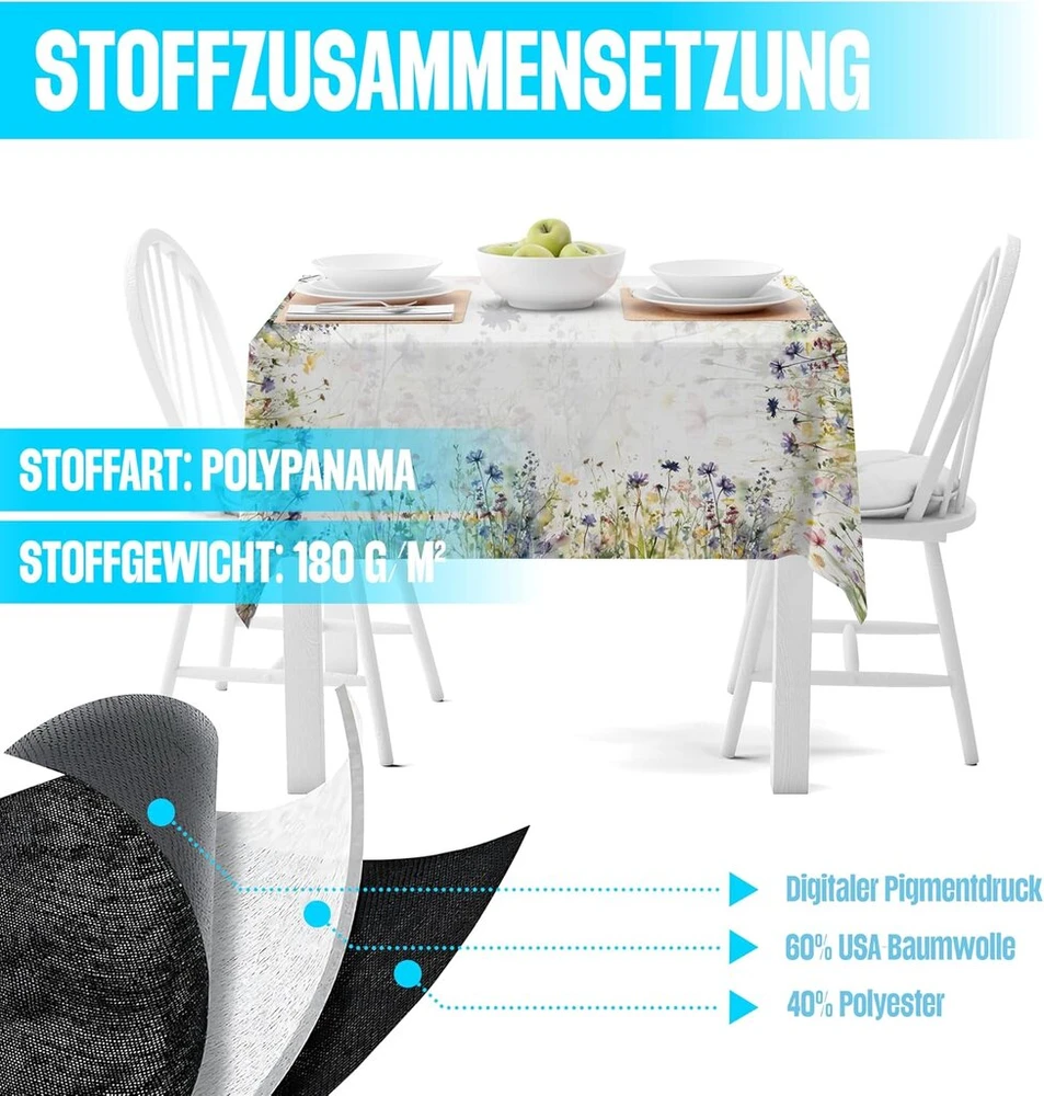 Zenuzi Medvilninė staltiesė, stačiakampė, skalbiama, staltiesės vakarėliams namuose, stovyklavimui, vakarėliams ir progoms, puikiai tinka valgomojo stalui ir sodo stalui, vestuvėms (140 x 220 cm)
