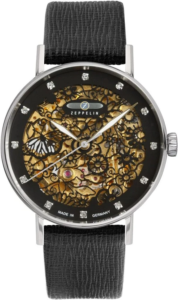 Zeppelin 7461 moteriškas laikrodis princess of the sky skeleton automatic su odiniu dirželiu