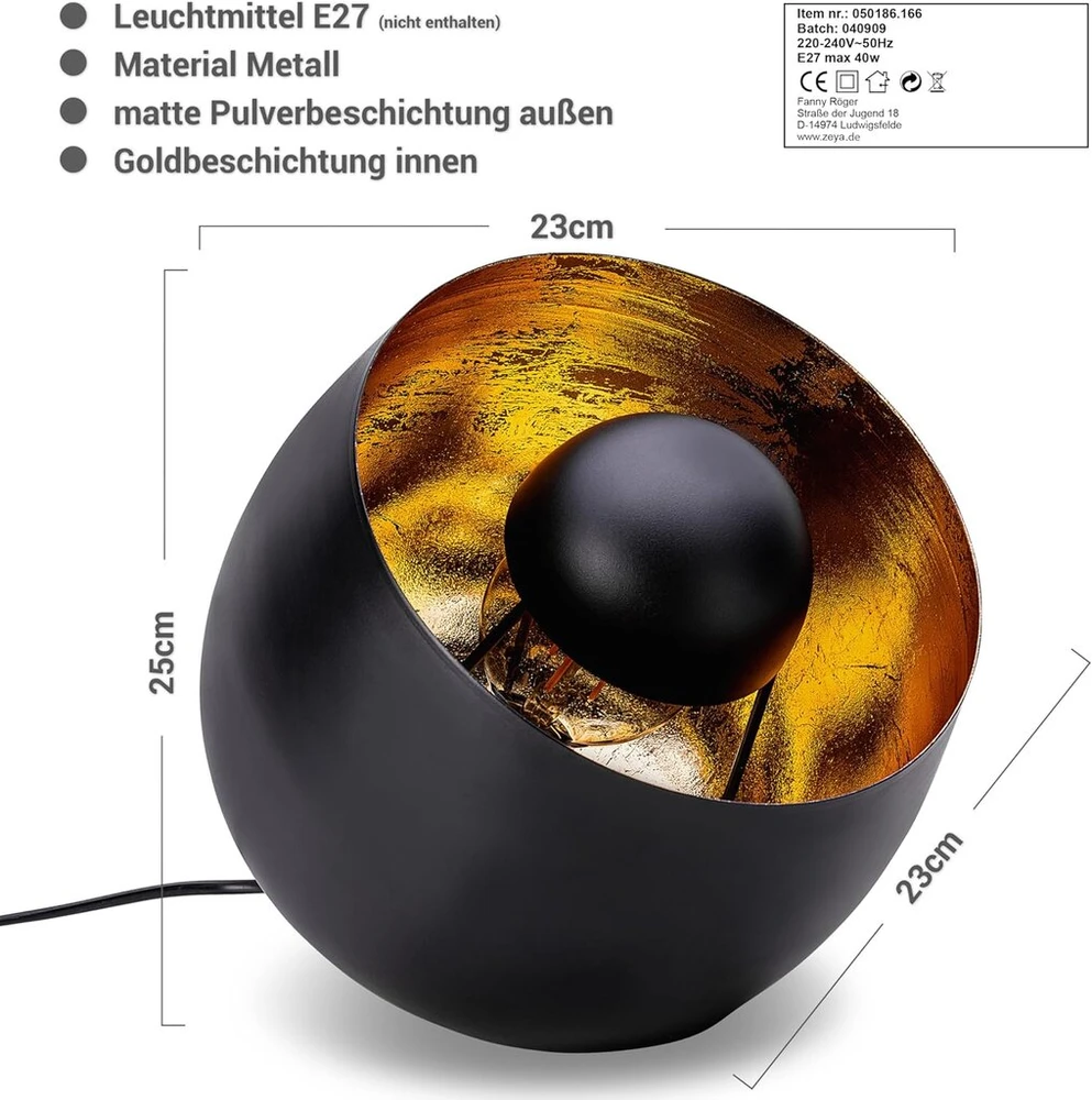 Zeya Stalinis šviestuvas juoda/auksinė, metalas, Ø 23 cm