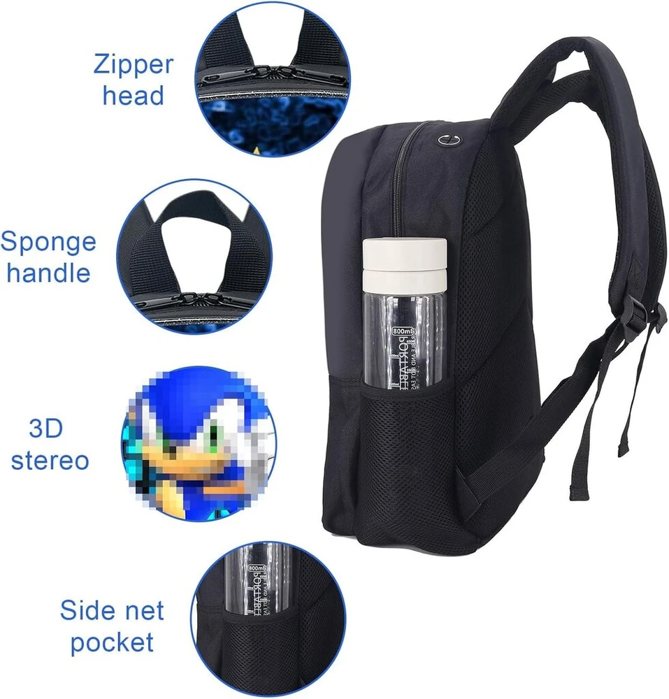 Zeyou Soni the He-dgehog kuprinė, 3d spausdintos Soni kuprinės, ežio animacinis krepšys, madinga kuprinė vaikams, dovana, mėlyna