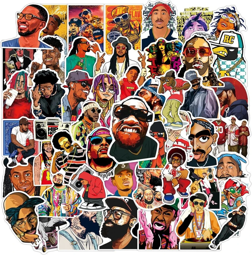 Zhlearda hip hop repo lipdukai, 2 x 50 vienetų, hip hop lipdukų rinkinys, vandeniui atsparūs vinilo lipdukai, dainininkų lipdukai, šaunūs, madingi grafiti punk lipdukų dizainai paaugliams ir suaugusiems