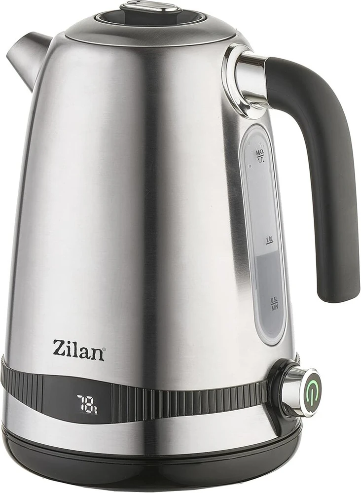 Zilan Skaitmeninis nerūdijančio plieno virdulys 1.7 litro apsauga nuo virimo be vandens Temperatūros reguliavimo funkcija Šildymo funkcija 360° besisukantis pagrindas 1850-2200w