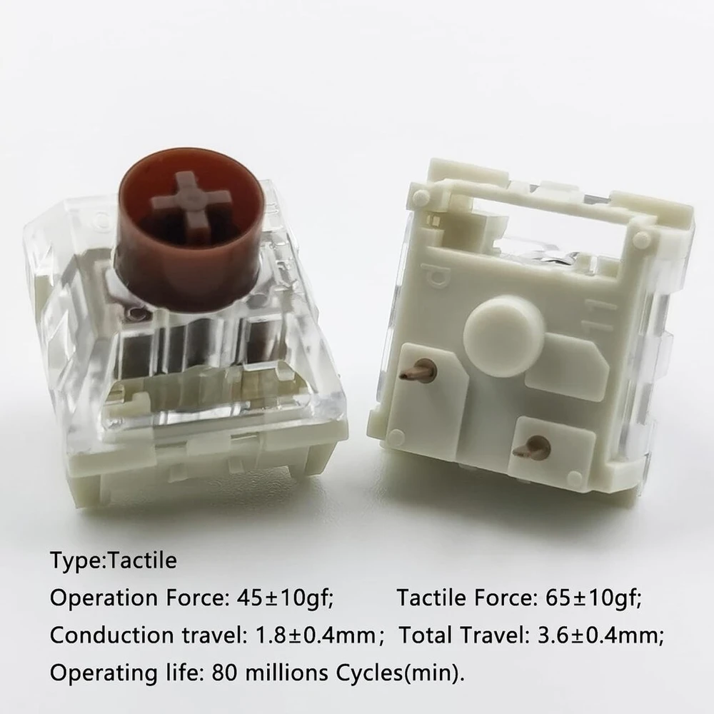 Zjmehty tylios klaviatūros jungikliai, Kailh Box Mute Brown jungikliai mechaninei klaviatūrai 3 kontaktų 45gf taktiliniai/rašymo ir žaidimų/vandeniui atsparūs jungikliai (mute Brown, 36 vnt.)