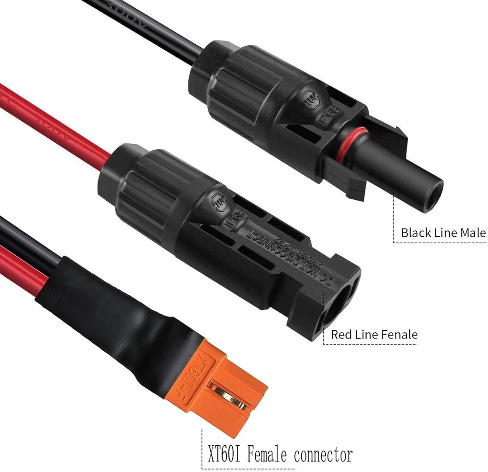 Zkeeshop saulės energijos į xt60i 5 m kabelis 10awg xt60i-f saulės kabelis 6 mm2 ilginamasis kabelis, suderinamas su nešiojama elektrine (5 m)