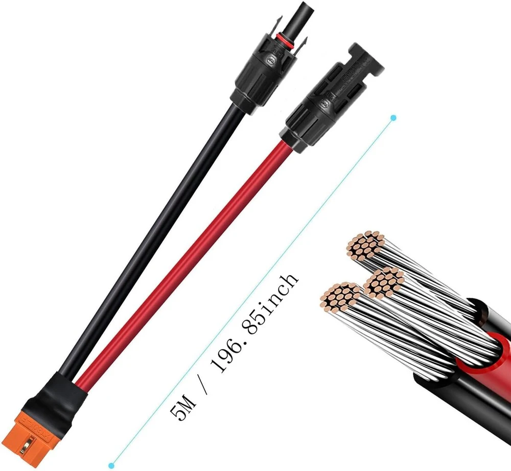 Zkeeshop saulės energijos į xt60i 5 m kabelis 10awg xt60i-f saulės kabelis 6 mm2 ilginamasis kabelis, suderinamas su nešiojama elektrine (5 m)
