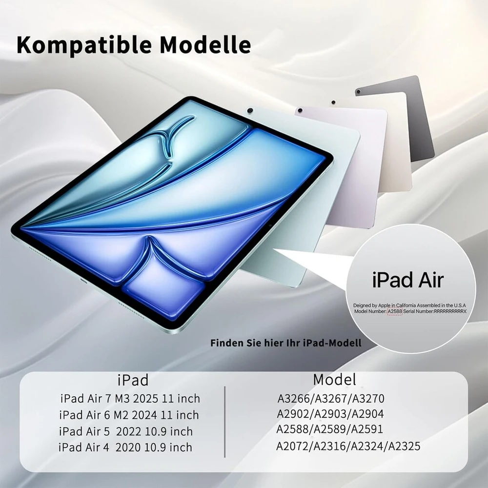 Zktuyu dėklas, skirtas Ipad Air 11 colių 7/6 (2025 M3/2024 M2)/10.9 colių 5/4 (2022/2020) su rašiklio laikikliu, trifold stovas, skaidrus galinis dangtelis, plonas stovas, planšetinio kompiuterio apsauginis dėklas (mėlynai pilkas)
