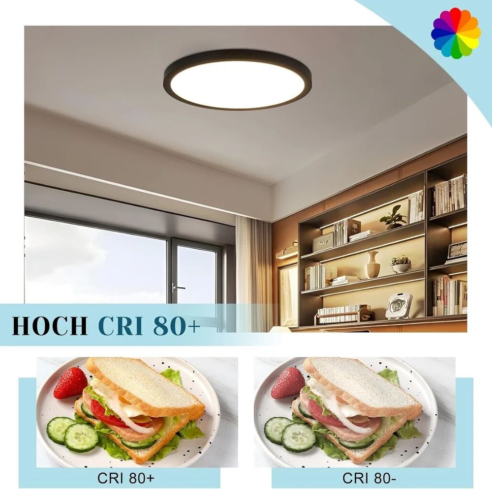 ZMH Led Lubinis Šviestuvas 30cm Juodas 24w 3000k Vonios, Virtuvės, Miegamojo