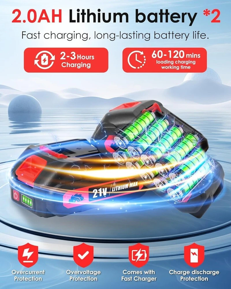 Žoliapjovė su 2 x 2000 Mah baterija, 21 V vejos kraštų pjovimo įrankis su 3 tipų pjovimo peiliukais, krūmapjovė, 3 viename vejapjovė, akumuliatorinė žoliapjovė efektyviai vejos priežiūrai ir piktžolių naikinimui