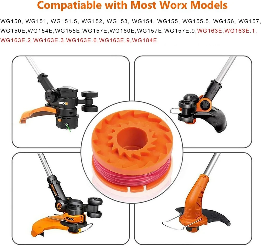 Žoliapjovės valas, skirtas visoms 20 V Worx akumuliatorinėms žoliapjovėms, skersmuo 1,65 mm/3,05 m, Wa0004.1 valai, žoliapjovės ritės, Wg163e, Wg163e.2, Wg163e.1, Wg163e.9
