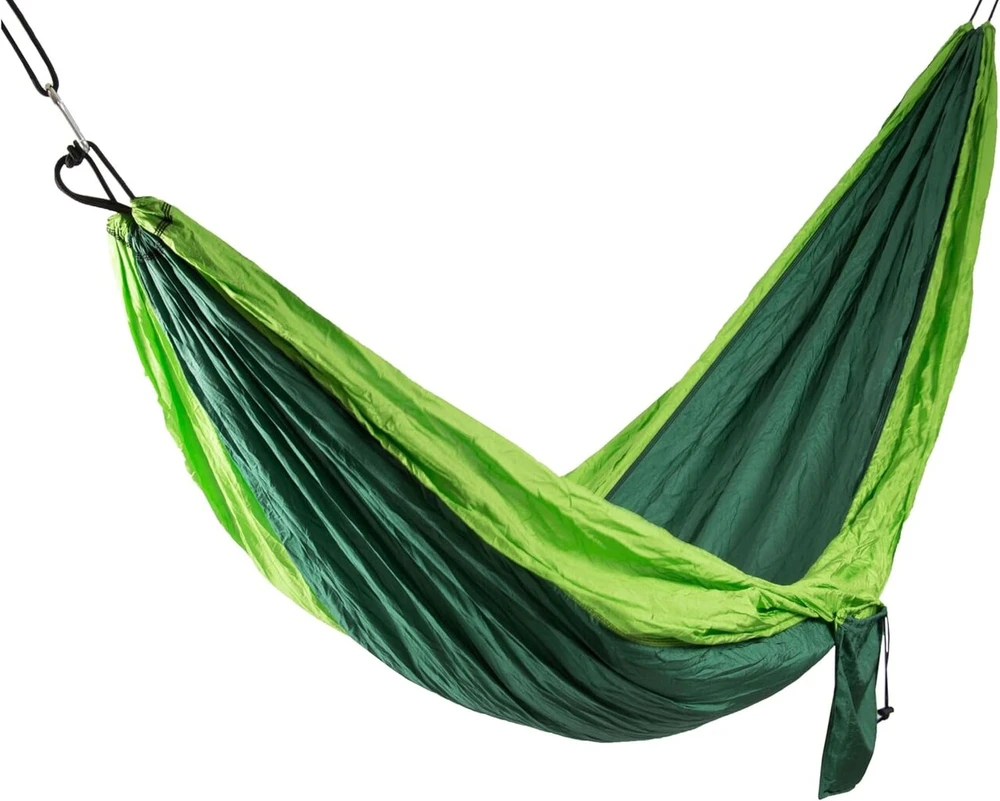 Zollner hamakas 275 x 140 cm - itin lengvas - vienam asmeniui - kvėpuojantis ir greitai džiūstantis - su integruotu nešiojimo krepšiu - itin lengvas audinys - ypač patvarus - žalios spalvos