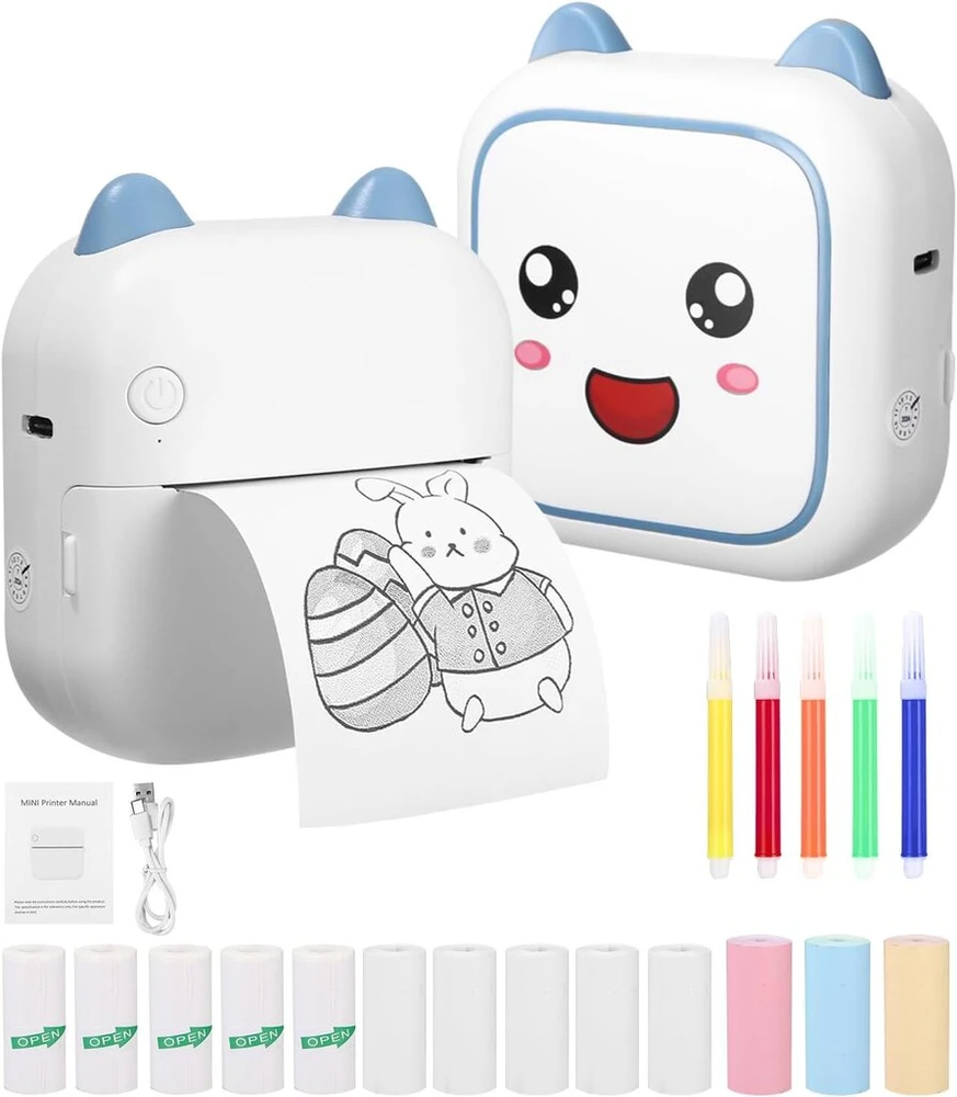 Zounin mini spausdintuvas, nešiojamas nuotraukų spausdintuvas, išmanusis bluetooth spausdintuvas (mėlynas)